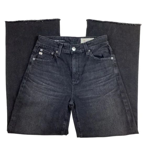 AG Adriano Goldschmied Saige Womens Wide Leg Crop Jeans High-Rise Black Denim